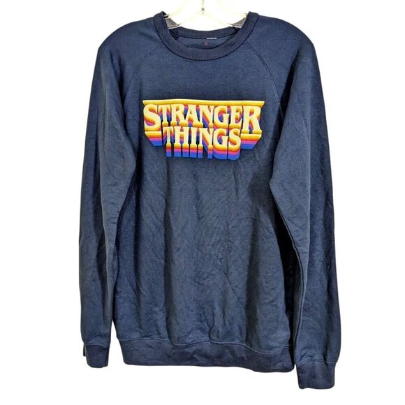 Stranger Things Sweatshirt Adult Medium Blue Pullover Netflix Stretch Crewneck - Picture 1 of 4